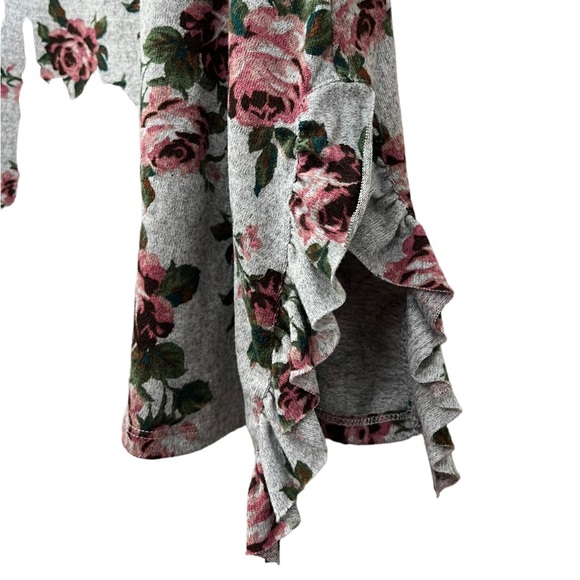 💥2/$15 Terra & Sky grey pink green brown floral ruffle trim long sleeve top 2X - Picture 4 of 11